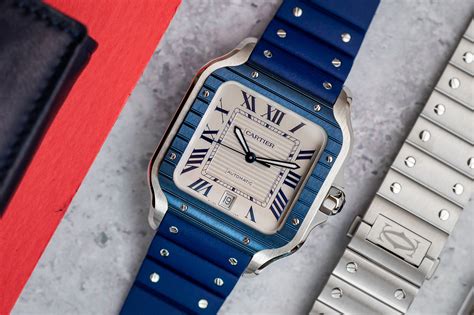 cartier santos leather strip blue|cartier santos with diamonds.